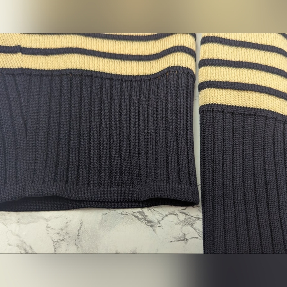 Misook Size XL Acrylic Zipper Cardigan Tan/Navy Horizontal Stripes Like New - Picture 6 of 13
